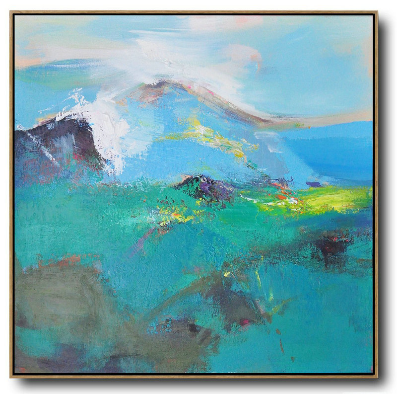 Large Abstract Art Handmade Oil Painting,Palette Knife Abstract Landscape Canvas Painting,Huge Wall Decor,Green.Blue,White,Yellow.etc